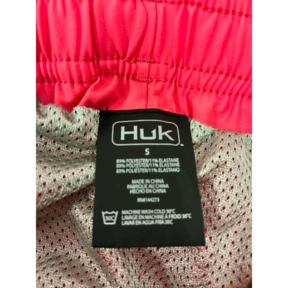 Huk Swim Trunks Mens S Coral Pink Drawstring Mesh Lined Performance Swim Shorts